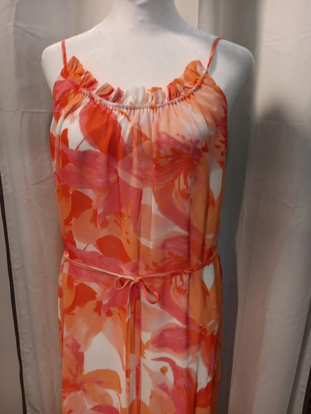 Sleeveless Floral Maxi Dress in Bright Orange and Pink